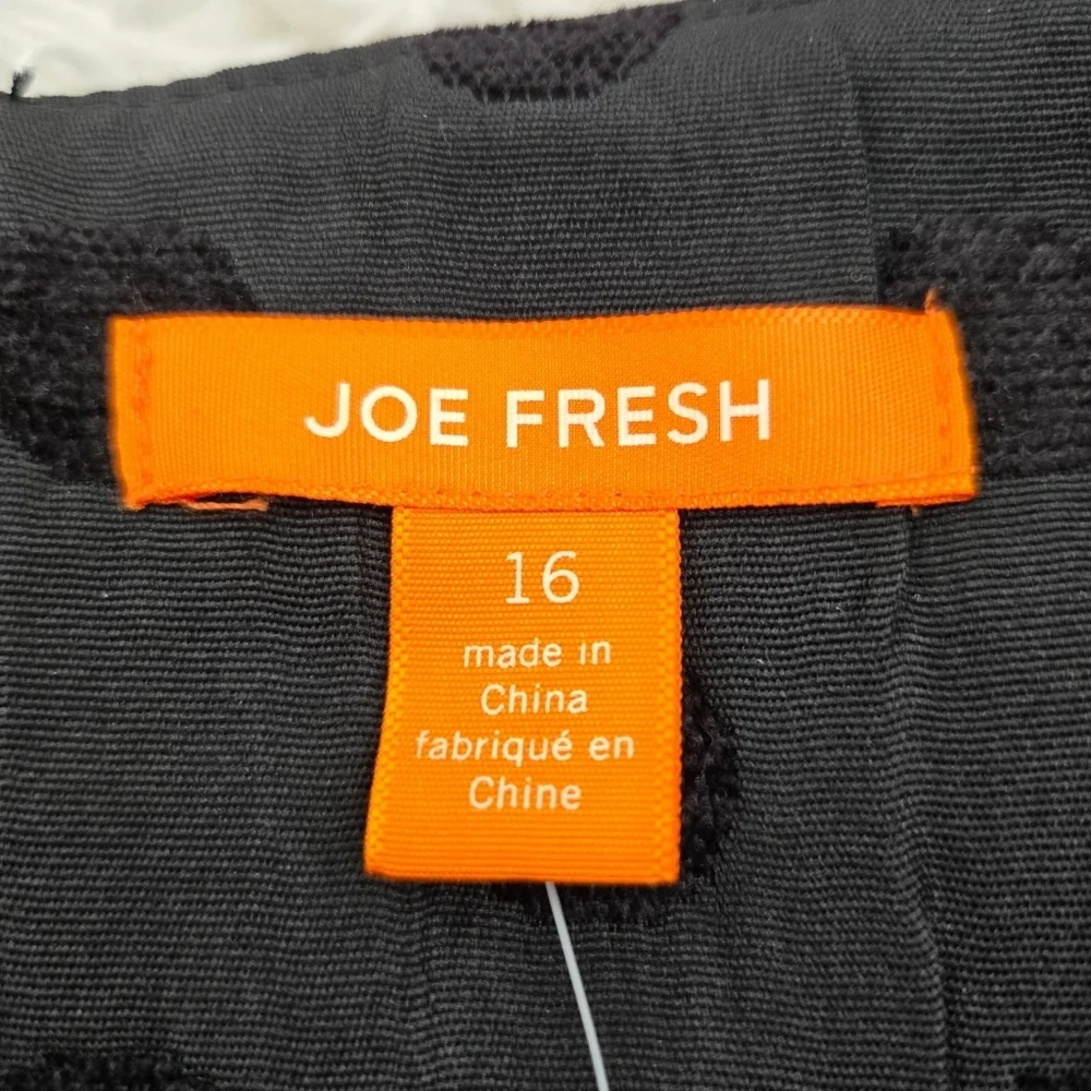Joe Fresh Black sleeveless polka dot textured career dress. Size 16. New.